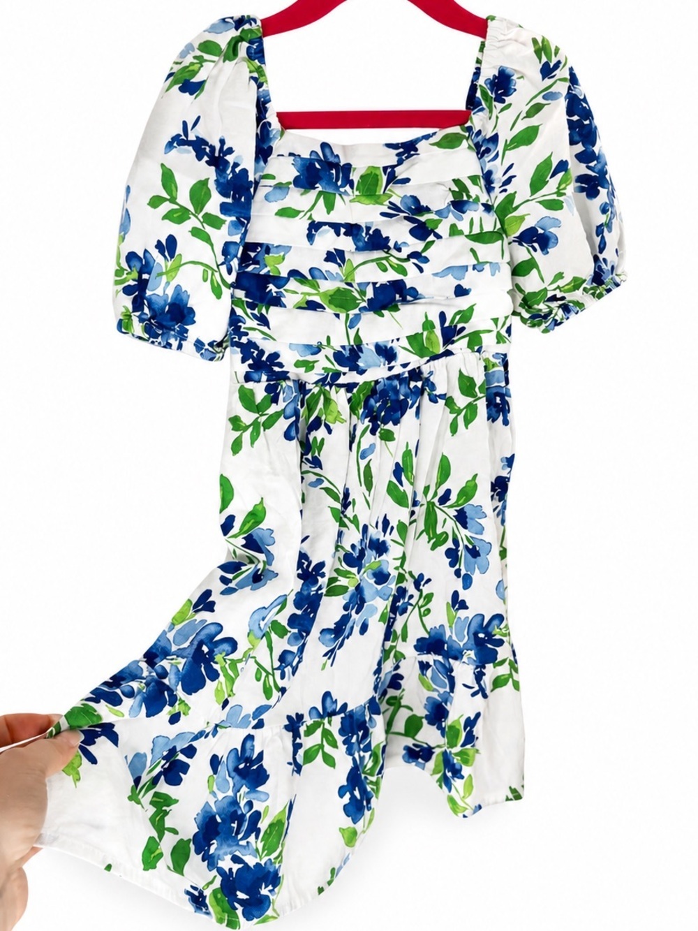 CHILDREN’S PLACE NWOT Blue Floral Summer Smocked Dress Size 5-6 Y Puff Sleeve